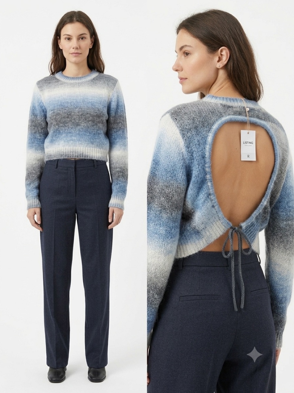 et clet Women’s Ombre Knit Sweater Size Small Open Back Tie Detail Crop Pullover